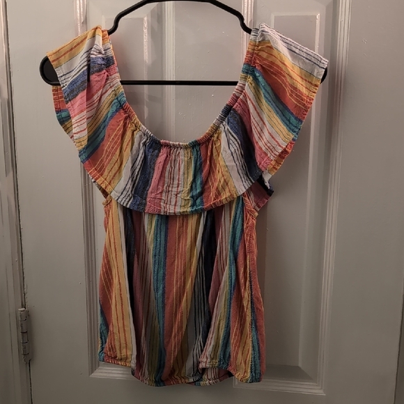 Orange and Blue Sleeveless Ruffled Blouse - Picture 1 of 5